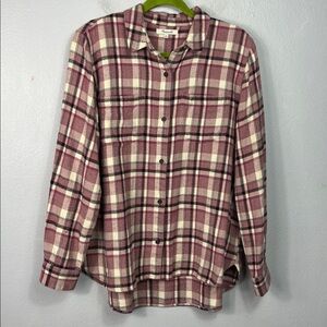 Madewell Pink Black Cream Plaid Long Sleeve Flannel Button Front Shirt XL